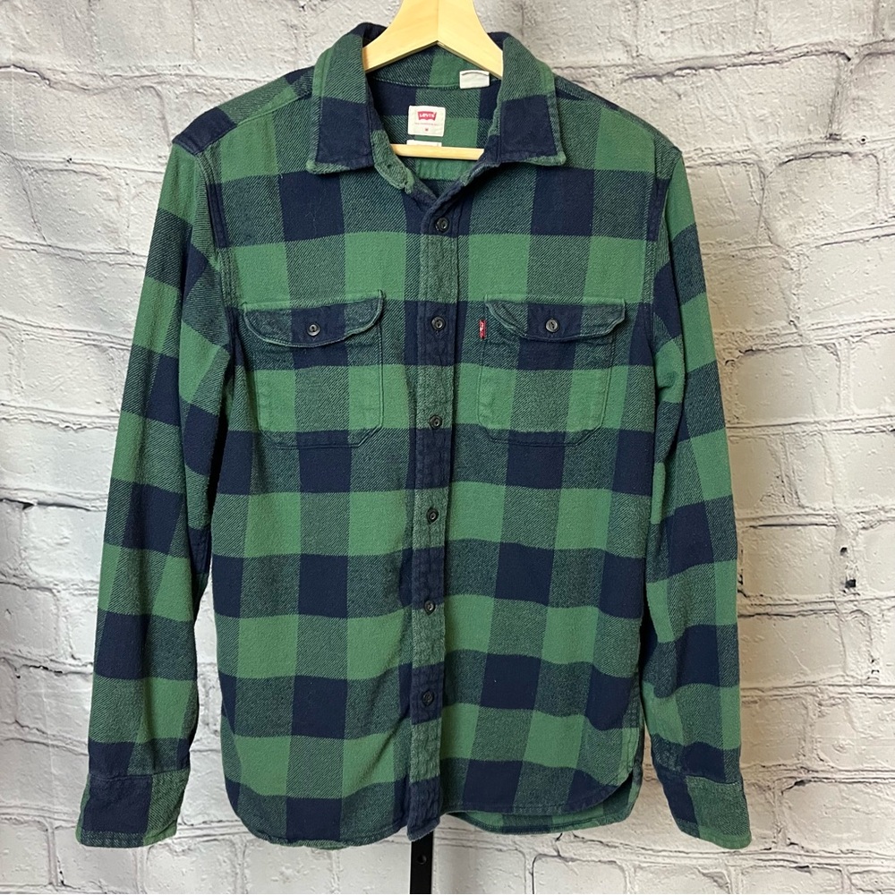 Levi's Standard Navy Blue and Green Button Down Flannel